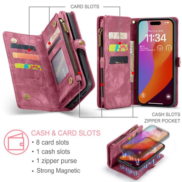 Caseme - CASEME 008 iPhone 16 Pro Fodral i Läder med Plånbok Röd