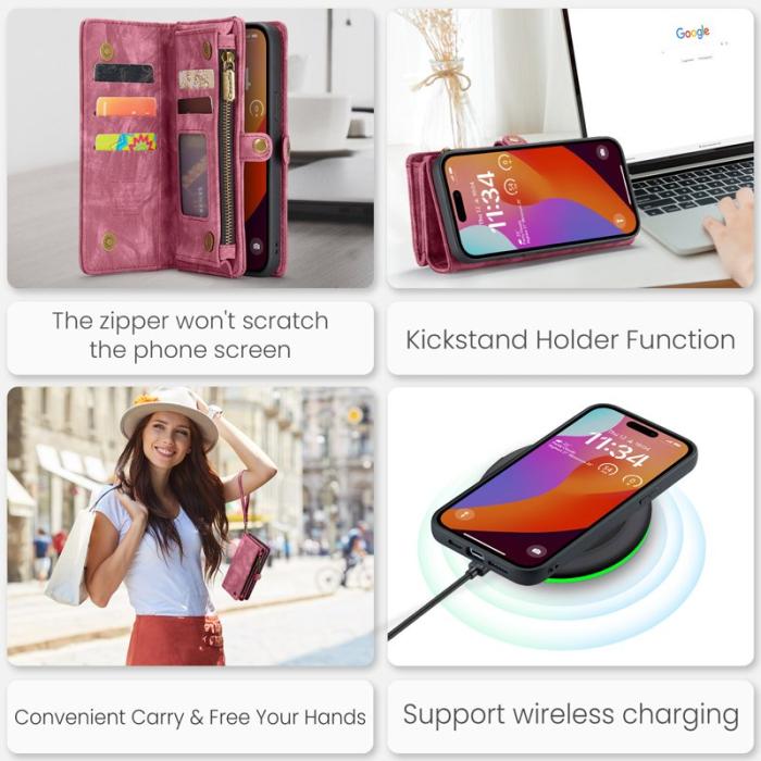 Caseme - CASEME 008 iPhone 16 Pro Fodral i Läder med Plånbok Röd