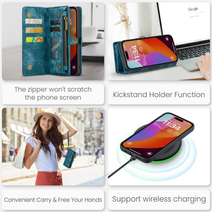 Caseme - CASEME 008 iPhone 16 Pro Fodral Läder med Plånbok Blå