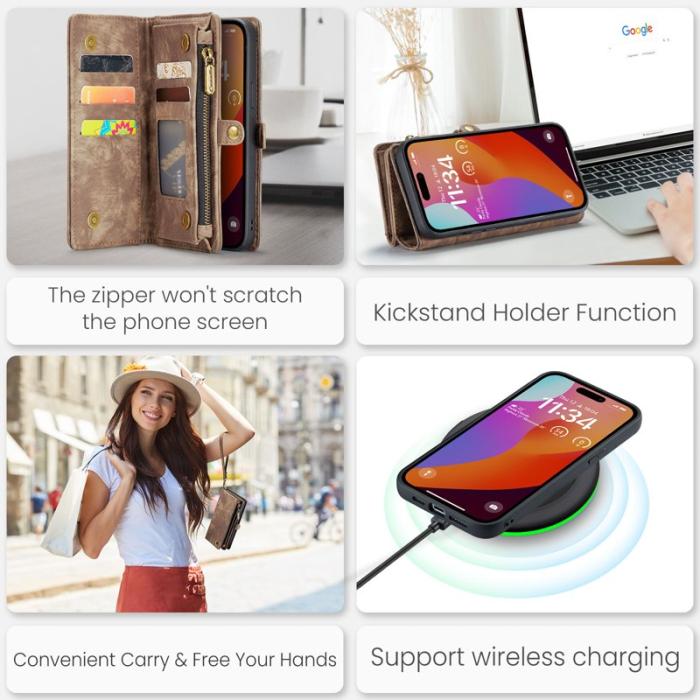 Caseme - CASEME 008 iPhone 16 Pro Fodral Läder med Plånbok - Brun