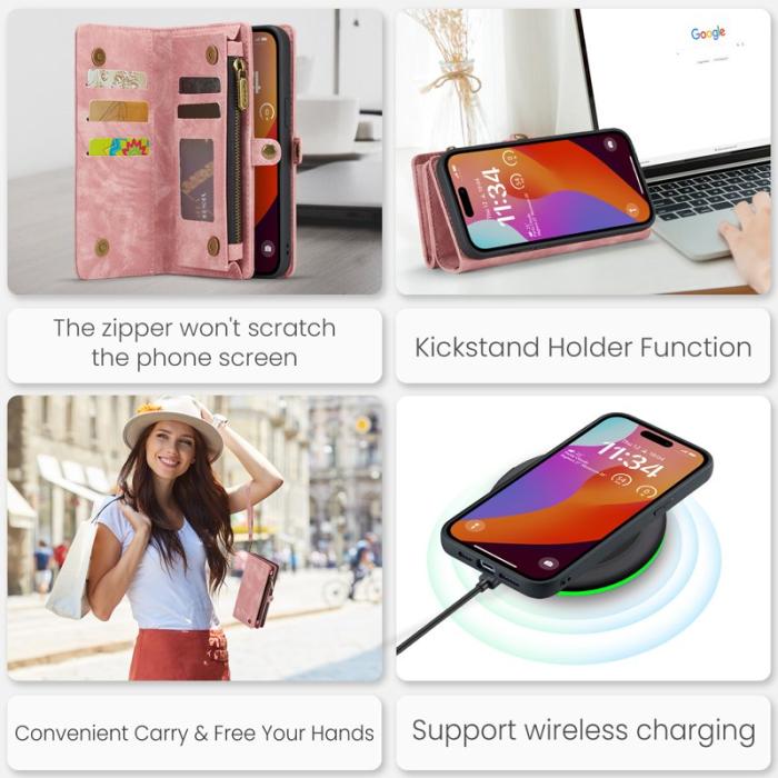 Caseme - CASEME 008 iPhone 16 Pro Fodral Läder med Plånbok - Rosa