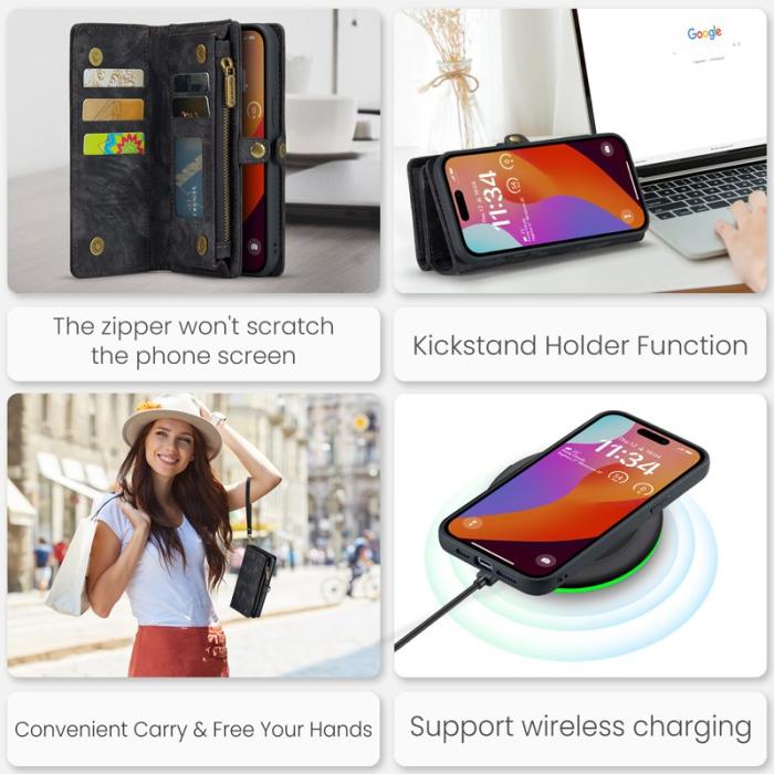 Caseme - CASEME 008 iPhone 16 Pro Max Skal i Läder med Plånbok - Svart