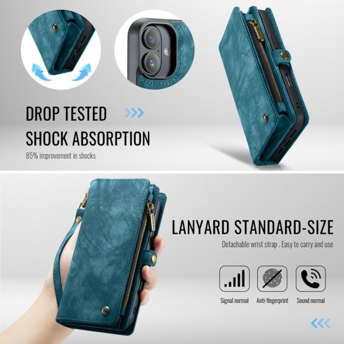 Caseme - CASEME 008 iPhone 16 Skal i Läder med Avtagbar Plånbok - Blå