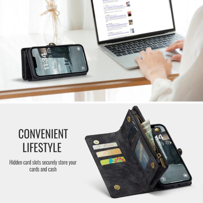 Caseme - CASEME 008 iPhone 16e Fodral i Läder med Avtagbar Plånbok - Svart