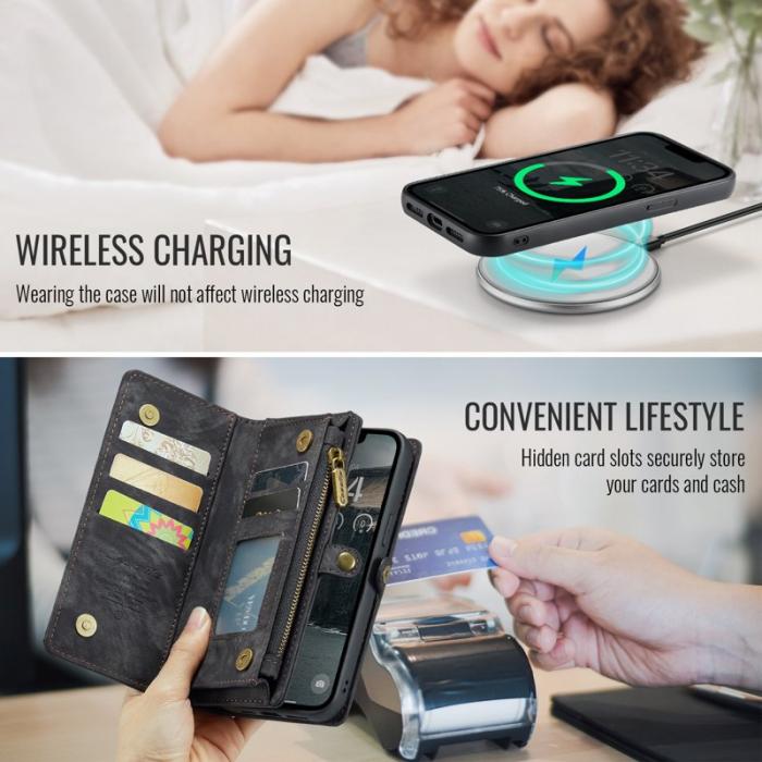 Caseme - CASEME 008 iPhone 16e Fodral i Läder med Avtagbar Plånbok - Svart