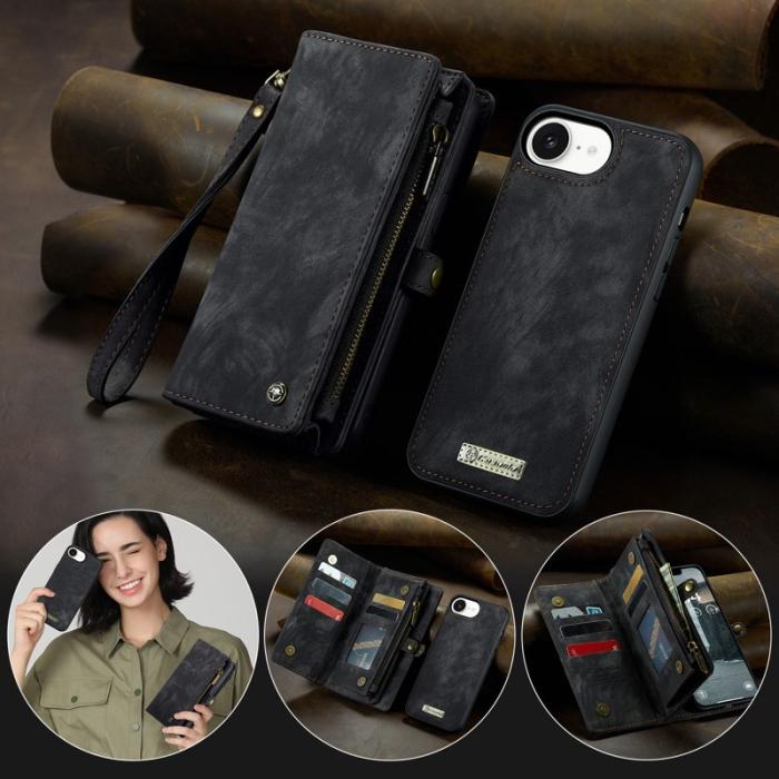 Caseme - CASEME 008 iPhone 16e Fodral i Läder med Avtagbar Plånbok - Svart