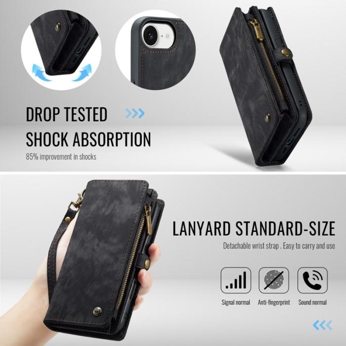 Caseme - CASEME 008 iPhone 16e Fodral i Läder med Avtagbar Plånbok - Svart