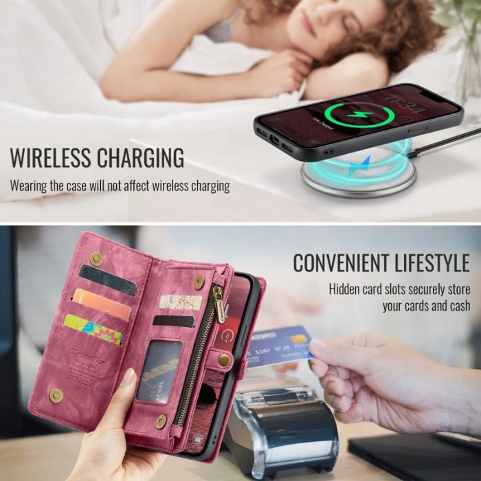 Caseme - CASEME 008 iPhone 16e Fodral i Läder med Plånbok - Röd