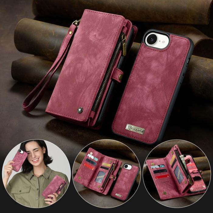 Caseme - CASEME 008 iPhone 16e Fodral i Läder med Plånbok - Röd