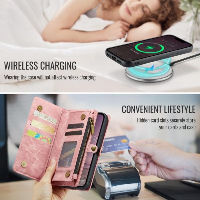 Caseme - CASEME 008 iPhone 16e Fodral i Läder med Plånbok - Rosa