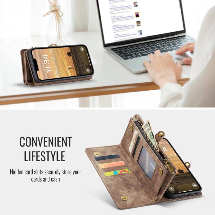 Caseme - CASEME 008 iPhone 16e Fodral Läder med Avtagbar Plånbok - Brun