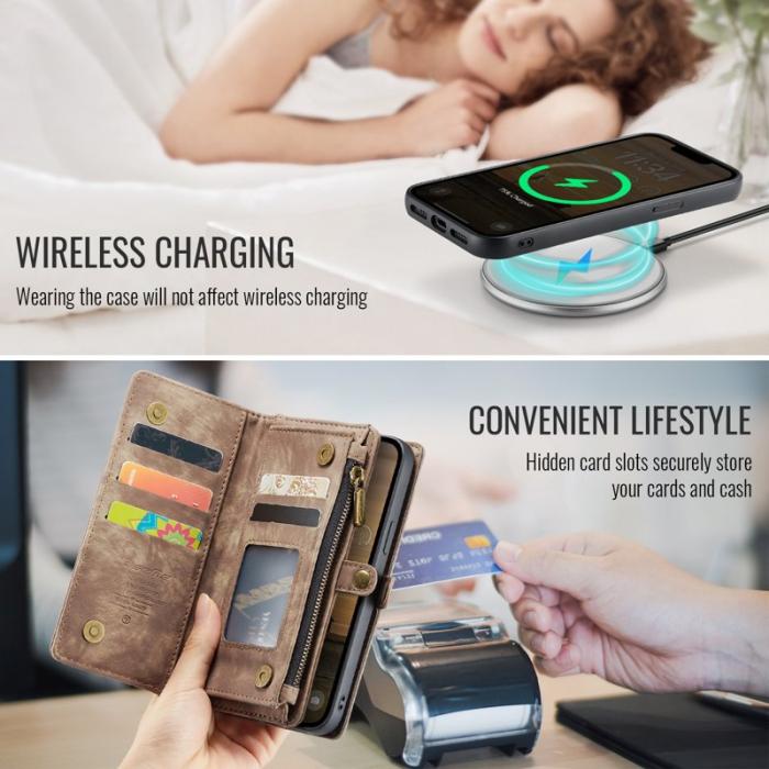 Caseme - CASEME 008 iPhone 16e Fodral Läder med Avtagbar Plånbok - Brun