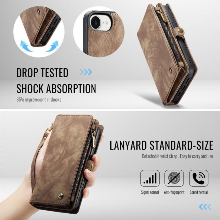 Caseme - CASEME 008 iPhone 16e Fodral Läder med Avtagbar Plånbok - Brun