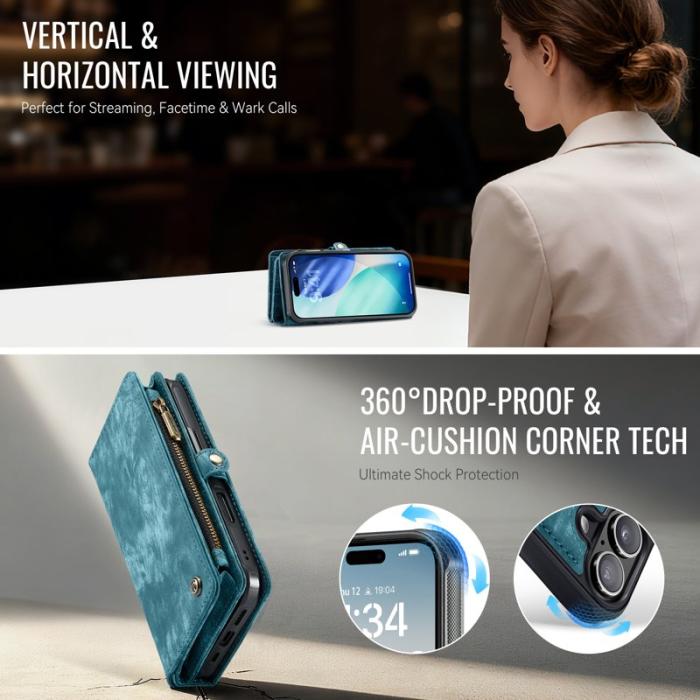 Caseme - CASEME 008 iPhone 17 Fodral i Läder med Avtagbar Plånbok - Blå