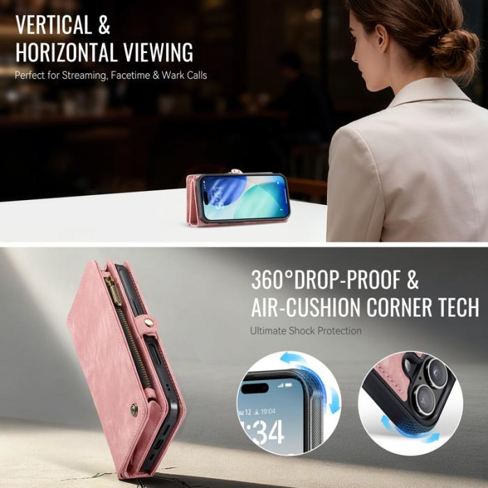 Caseme - CASEME 008 iPhone 17 Fodral i Läder med Plånbok - Rosa