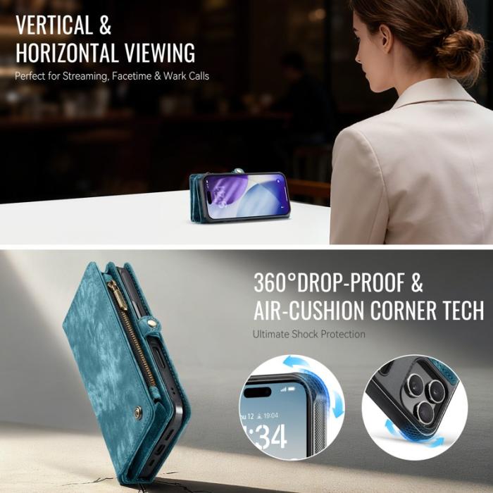 Caseme - CASEME 008 iPhone 17 Pro Fodral i Läder med Plånbok - Blå