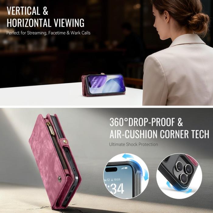 Caseme - CASEME 008 iPhone 17 Pro Fodral i Läder med Plånbok - Röd