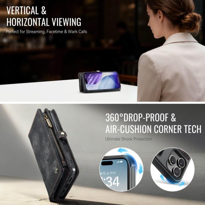 Caseme - CASEME 008 iPhone 17 Pro Fodral i Läder med Plånbok - Svart