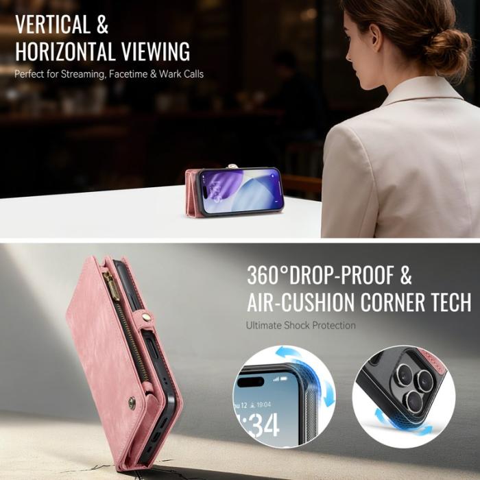 Caseme - CASEME 008 iPhone 17 Pro Fodral Läder med Plånbok - Rosa