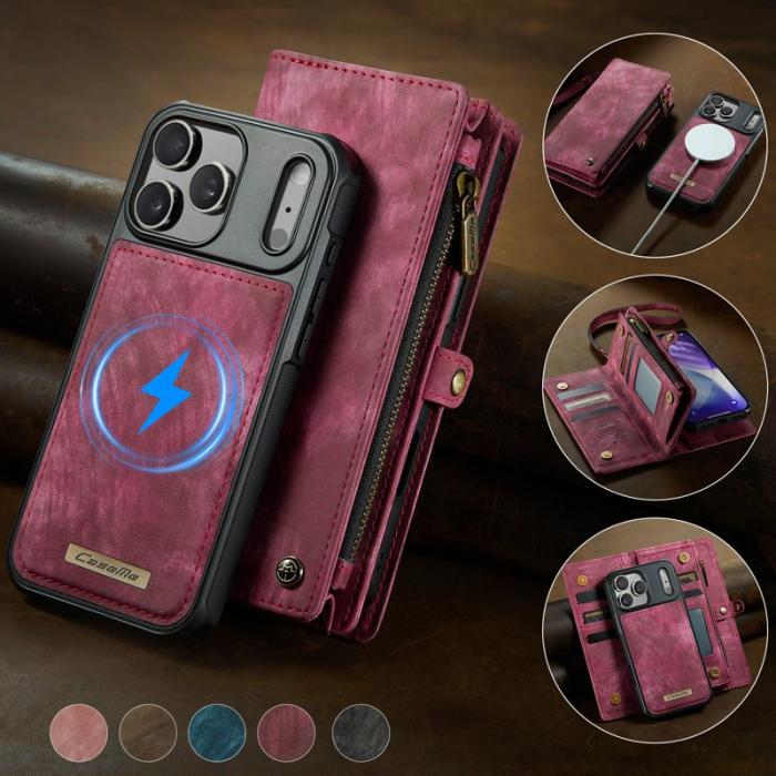 Caseme - CASEME 008 iPhone 17 Pro Max Fodral Läder med Plånbok Röd