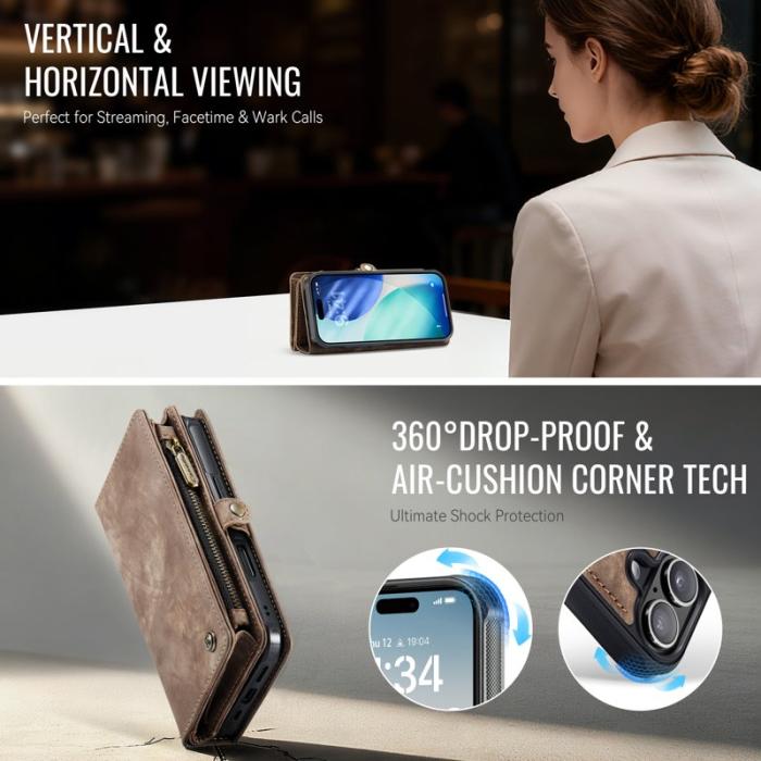 Caseme - CASEME 008 iPhone 17 Skal i Läder med Avtagbart Fodral - Brun