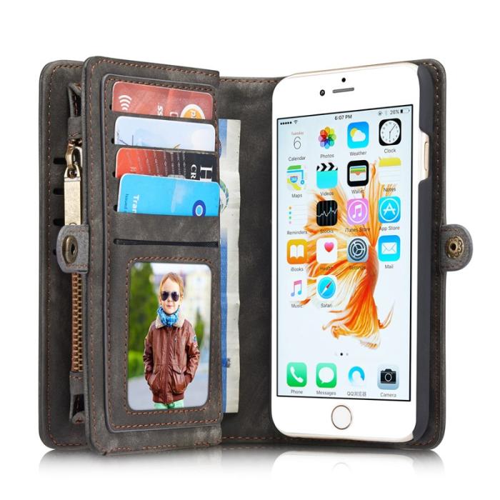 Caseme - CASEME 008 iPhone 6s Fodral Retro PU Läder Multi-slot Grå