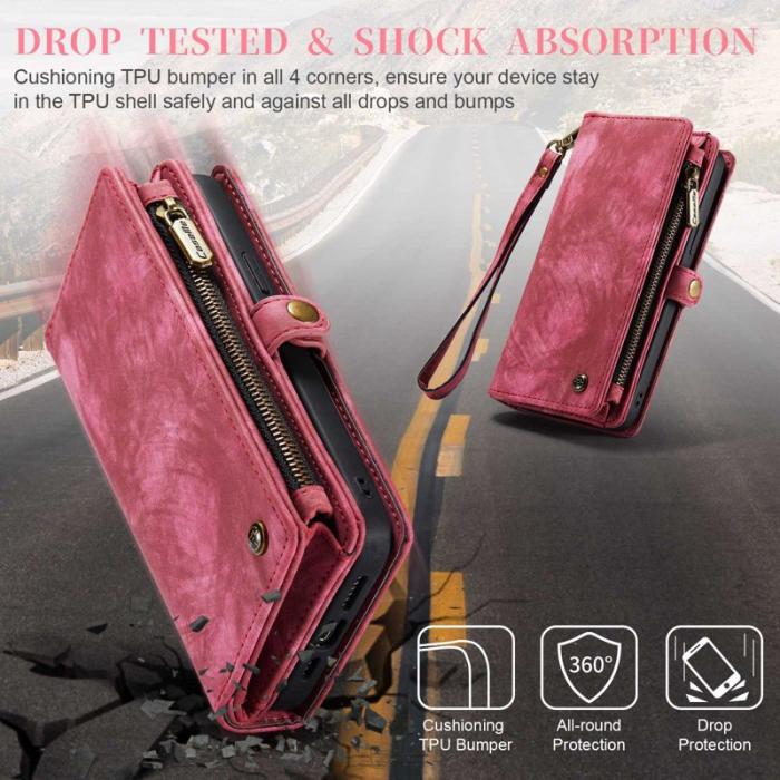 Caseme - CASEME 008 Kickstand Zipper 2-in-1 Fodral i PU Läder Röd
