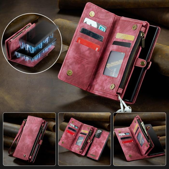 Caseme - CASEME 008 Multi-functional Zipper Wallet Skal Samsung Galaxy Note20 Röd