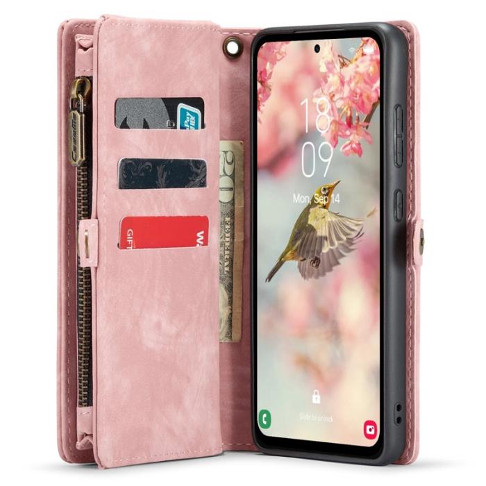 Caseme - CASEME 008 Samsung Galaxy A55 5G Skal Läder med Plånbok Rosa