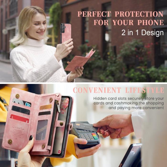 Caseme - CASEME 008 Samsung Galaxy A55 5G Skal Läder med Plånbok Rosa