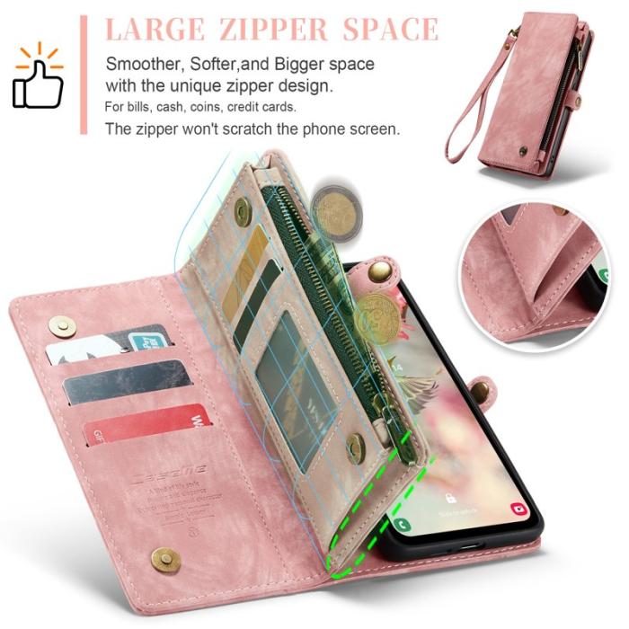 Caseme - CASEME 008 Samsung Galaxy A55 5G Skal Läder med Plånbok Rosa