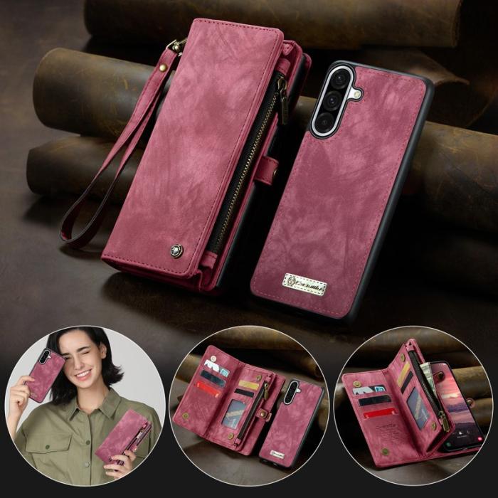 Caseme - CASEME 008 Samsung Galaxy A56 5G Skal Läderfodral Röd