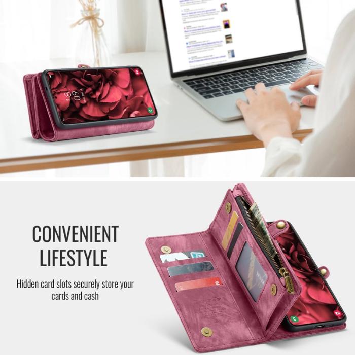 Caseme - CASEME 008 Samsung Galaxy S24 FE Skal Läder med Plånbok Röd