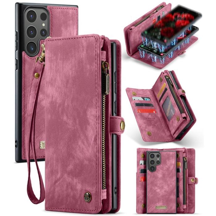 Caseme - CASEME 008 Samsung Galaxy S24 Ultra Skal Läder med Plånbok Röd