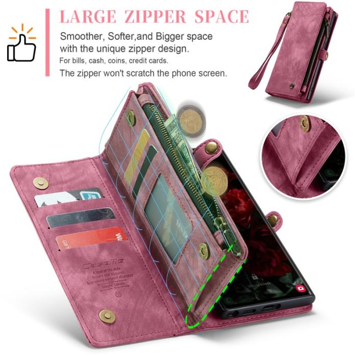 Caseme - CASEME 008 Samsung Galaxy S24 Ultra Skal Läder med Plånbok Röd