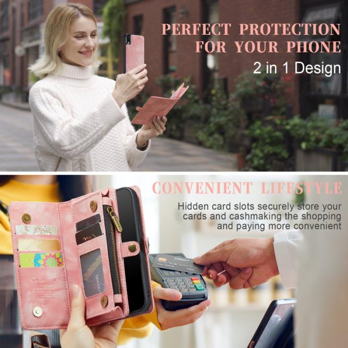 Caseme - CASEME 008 Series iPhone XR Skal 2-i-1 Vintage PU Läder Rosa