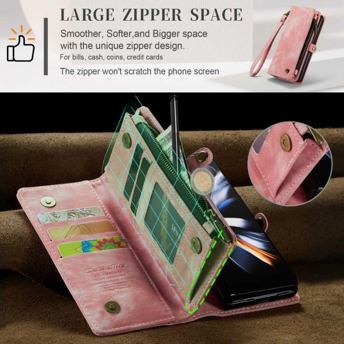 Caseme - CASEME 008 Series Samsung Galaxy Z Fold4 Fodral PU Läder Rosa