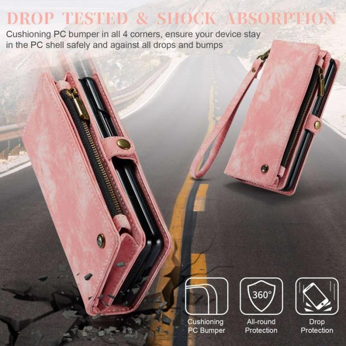 Caseme - CASEME 008 Series Samsung Galaxy Z Fold4 Fodral PU Läder Rosa