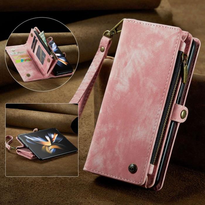 Caseme - CASEME 008 Series Samsung Galaxy Z Fold4 Fodral PU Läder Rosa