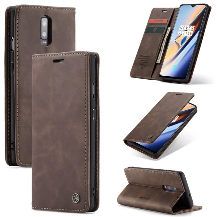 Caseme - CASEME 013 Auto-absorberande Läder Flip Wallet Fodral OnePlus 7 - Coffee