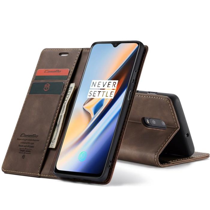 Caseme - CASEME 013 Auto-absorberande Läder Flip Wallet Fodral OnePlus 7 - Coffee