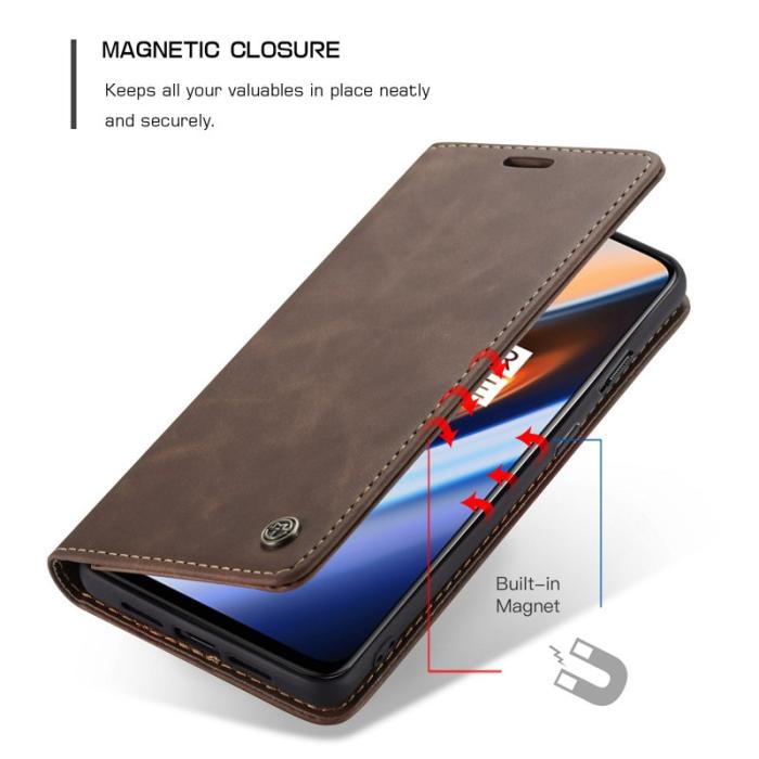 Caseme - CASEME 013 Auto-absorberande Läder Flip Wallet Fodral OnePlus 7 - Coffee