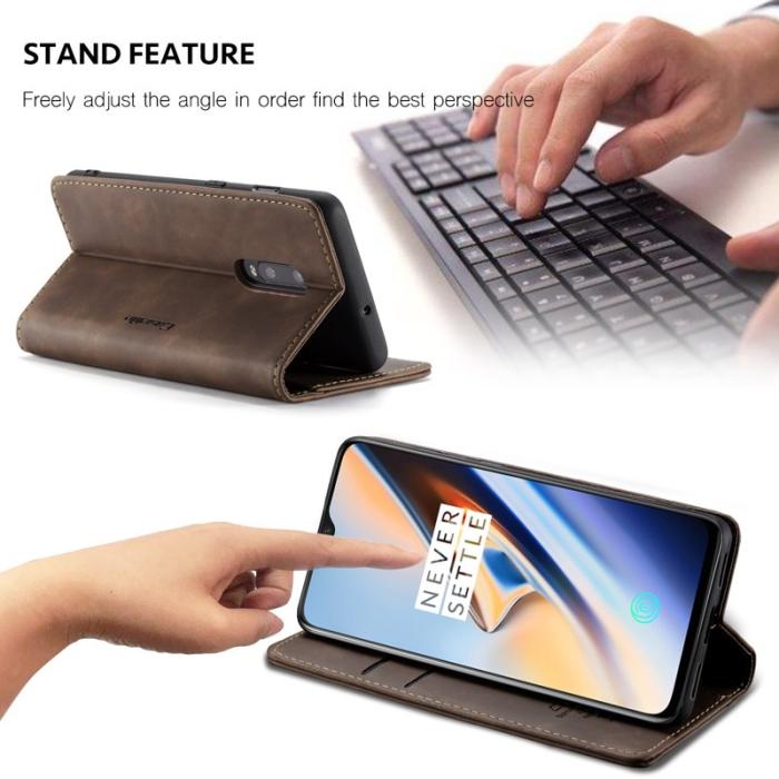 Caseme - CASEME 013 Auto-absorberande Läder Flip Wallet Fodral OnePlus 7 - Coffee