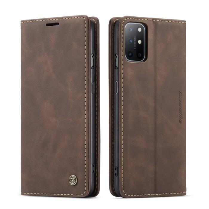 Caseme - CASEME 013 Auto-absorberande Läderplånboksfodral OnePlus 8T - Coffee