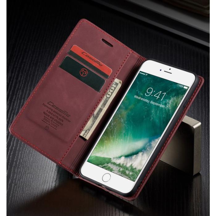 Caseme - CASEME 013 Auto-absorberande PU Läder Fodral iPhone 7/8 Plus Vinröd
