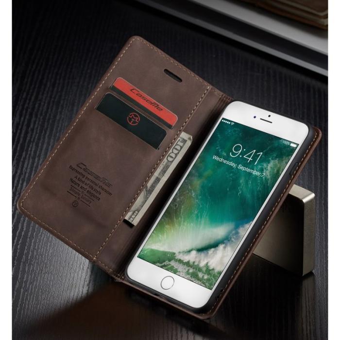 Caseme - CASEME 013 Auto-absorberande PU Läder Plånboksfodral i Kaffe