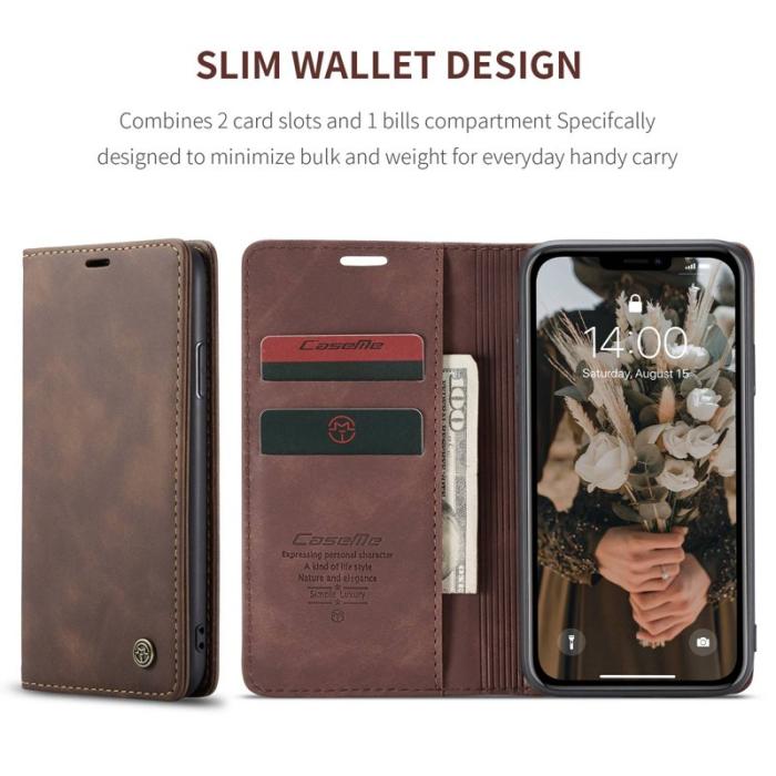Caseme - CASEME 013 Flip Konstläder Plånboksfodral för iPhone 11 6.1 tum - Brun