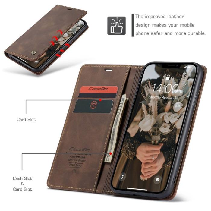 Caseme - CASEME 013 Flip Konstläder Plånboksfodral för iPhone 11 6.1 tum - Brun
