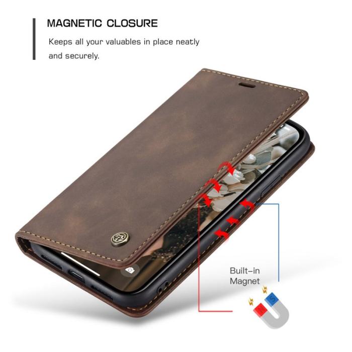 Caseme - CASEME 013 Flip Konstläder Plånboksfodral för iPhone 11 6.1 tum - Brun