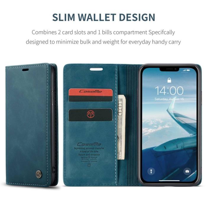 Caseme - CASEME 013 Flip Konstläderplånboksfodral till iPhone 11 - Blå